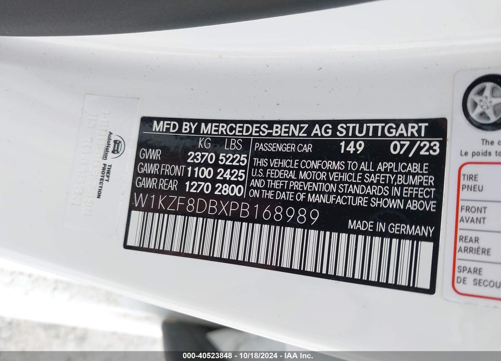 2023 MERCEDES-BENZ E 350 VIN: W1KZF8DBXPB168989