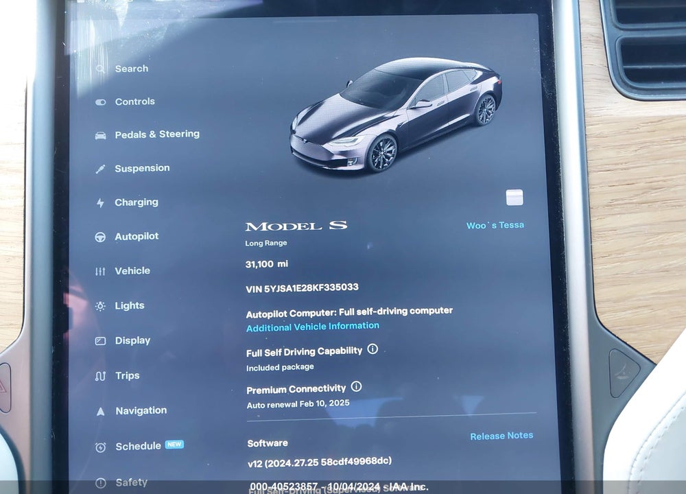 2019 TESLA MODEL S 100D/75D/LONG RANGE/STANDARD RANGE VIN: 5YJSA1E28KF335033