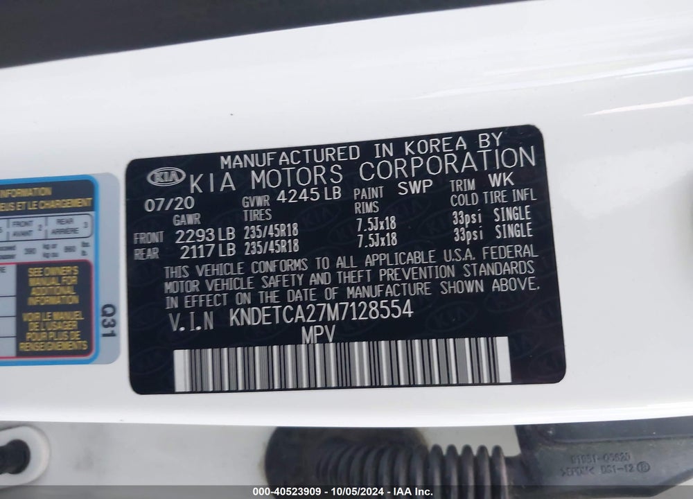 2021 KIA SELTOS SX TURBO VIN: KNDETCA27M7128554