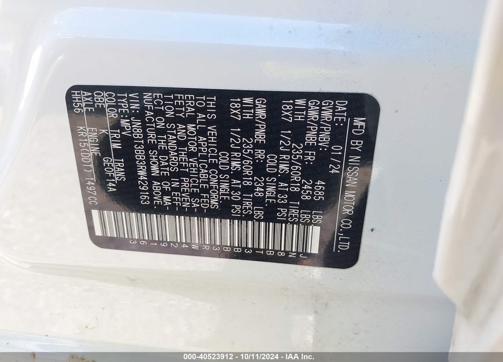 2024 NISSAN ROGUE SV INTELLIGENT AWD VIN: JN8BT3BB3RW429163