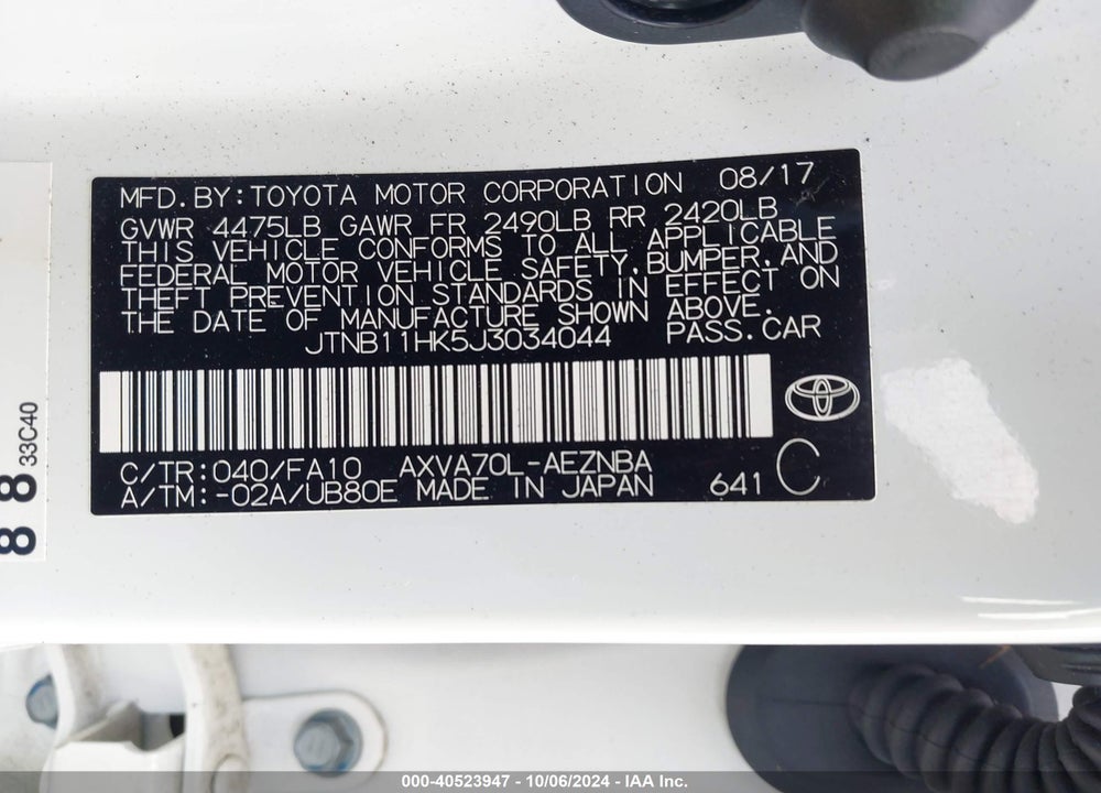 2018 TOYOTA CAMRY LE VIN: JTNB11HK5J3034044