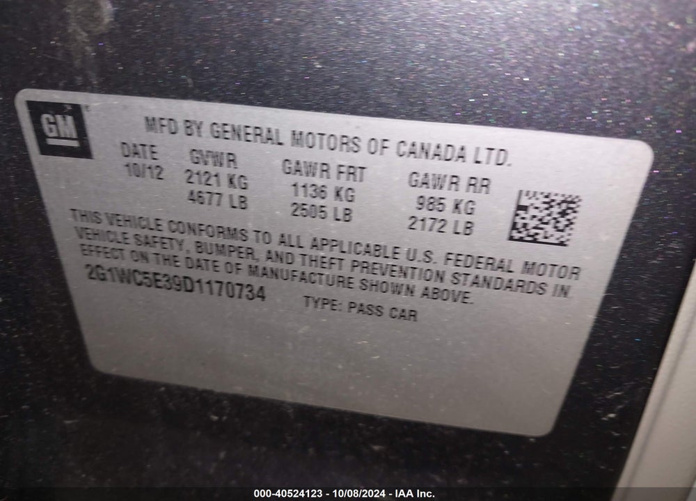 2013 CHEVROLET IMPALA LTZ VIN: 2G1WC5E39D1170734