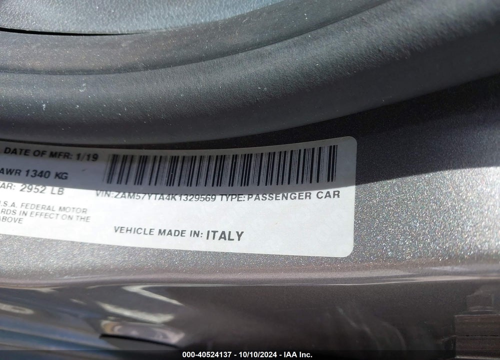 2019 MASERATI GHIBLI S Q4 VIN: ZAM57YTA4K1329569