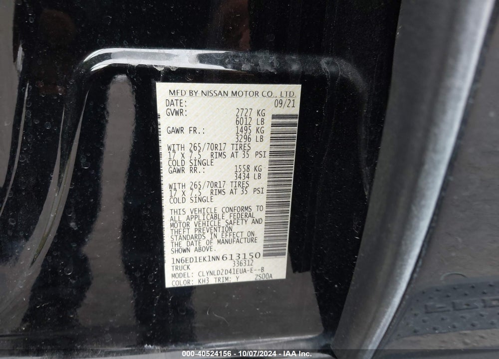 2022 NISSAN FRONTIER PRO-4X 4X4 VIN: 1N6ED1EK1NN613150