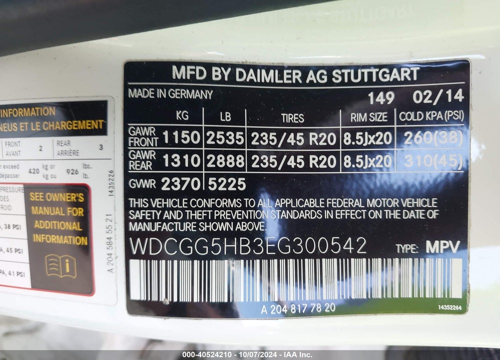 2014 MERCEDES-BENZ GLK 350 VIN: WDCGG5HB3EG300542