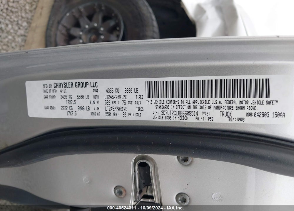 2011 RAM 2500 ST VIN: 3D7UT2CL8BG609514