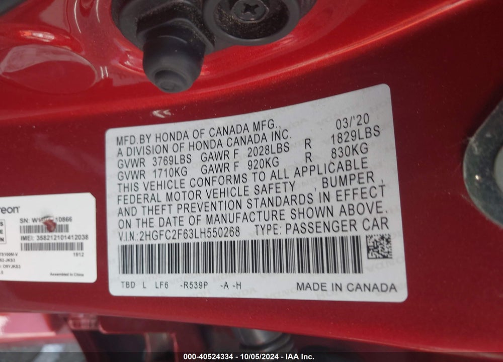 2020 HONDA CIVIC LX VIN: 2HGFC2F63LH550268