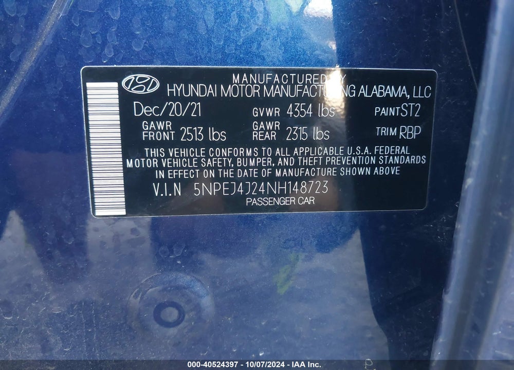 2022 HYUNDAI SONATA SEL PLUS VIN: 5NPEJ4J24NH148723