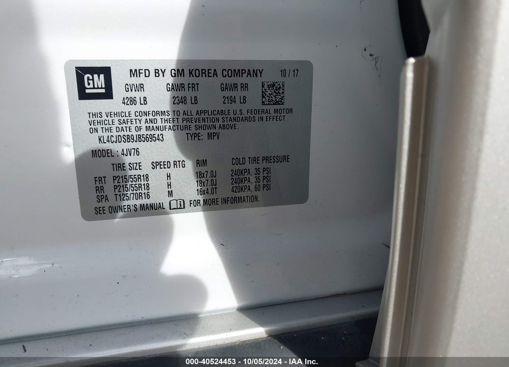 2018 BUICK ENCORE PREMIUM VIN: KL4CJDSB9JB569543
