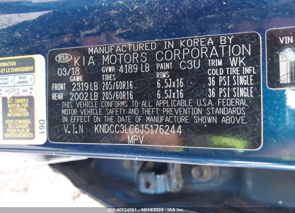 2018 KIA NIRO EX VIN: KNDCC3LC6J5176244