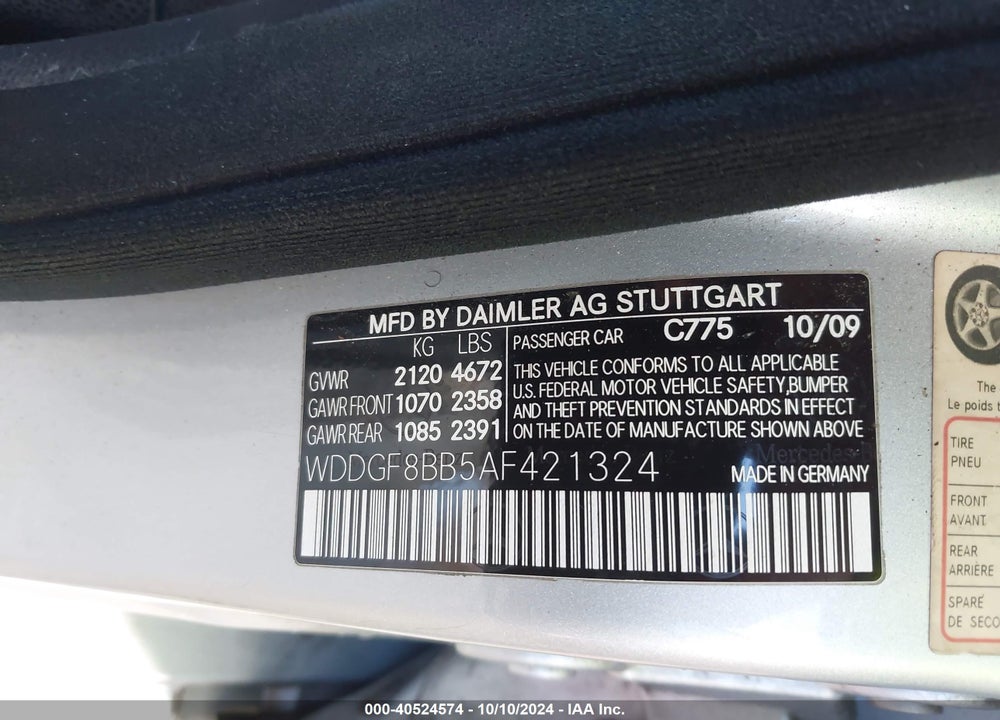 2010 MERCEDES-BENZ C 300 LUXURY 4MATIC/SPORT 4MATIC VIN: WDDGF8BB5AF421324