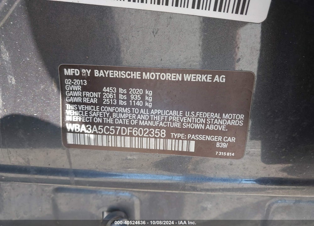 2013 BMW 328I VIN: WBA3A5C57DF602358