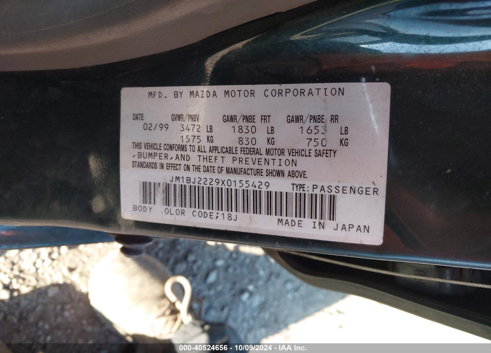 1999 MAZDA PROTEGE DX/LX VIN: JM1BJ2229X0155429