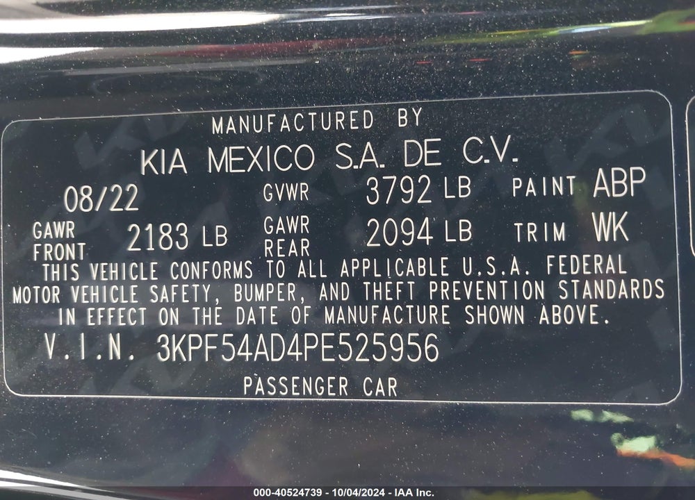 2023 KIA FORTE GT LINE VIN: 3KPF54AD4PE525956