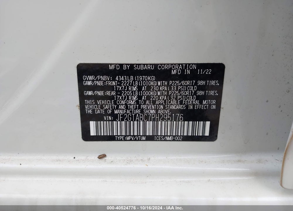 2023 SUBARU CROSSTREK VIN: JF2GTABC7PH295176