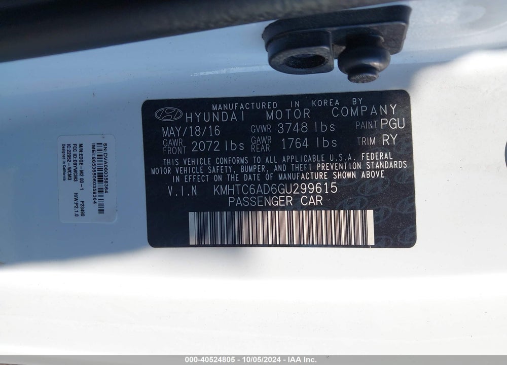 2016 HYUNDAI VELOSTER VIN: KMHTC6AD6GU299615