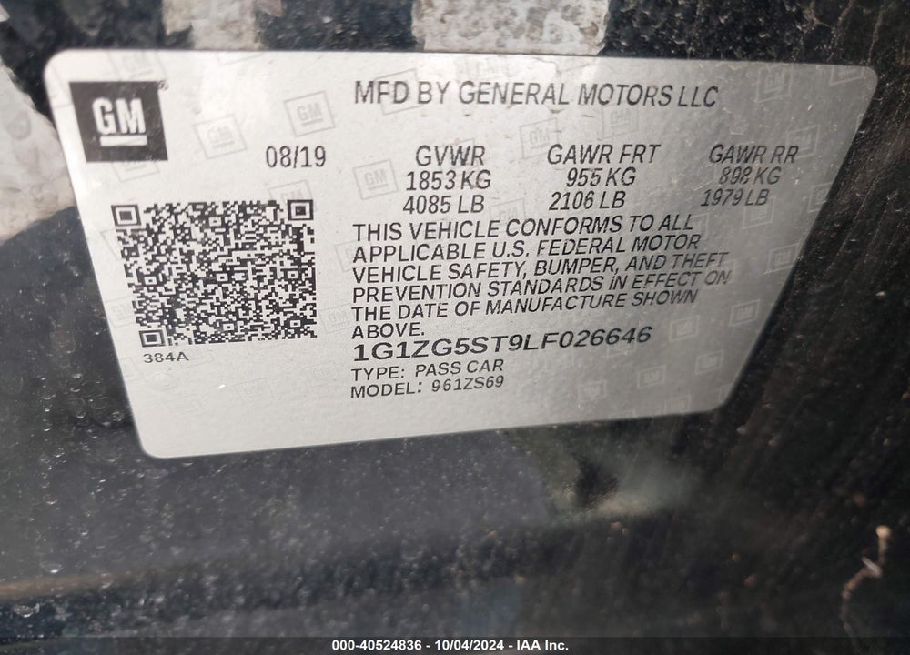 2020 CHEVROLET MALIBU FWD RS VIN: 1G1ZG5ST9LF026646