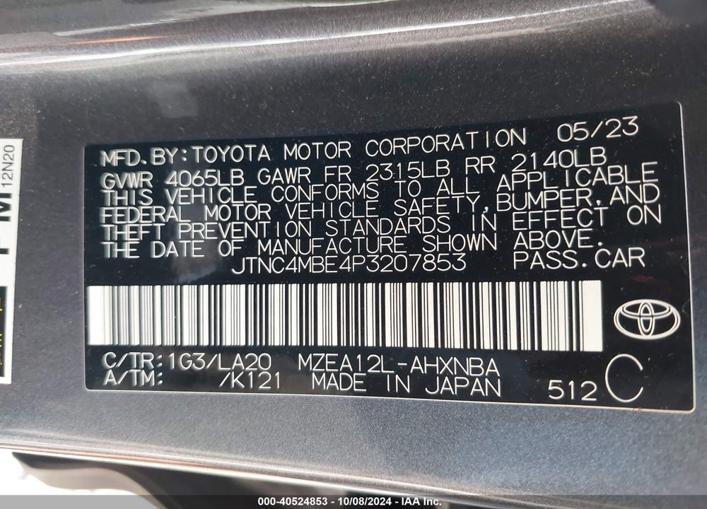 2023 TOYOTA COROLLA XSE VIN: JTNC4MBE4P3207853