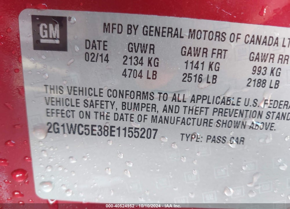 2014 CHEVROLET IMPALA LIMITED LTZ VIN: 2G1WC5E38E1155207
