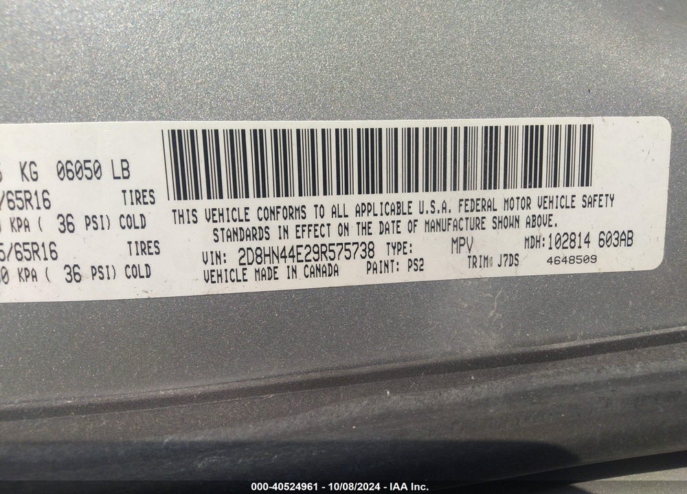 2009 DODGE GRAND CARAVAN SE VIN: 2D8HN44E29R575738