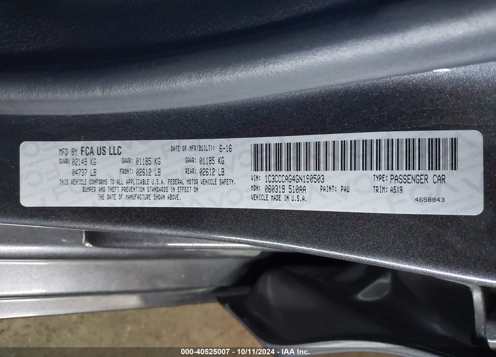 2016 CHRYSLER 200 LIMITED VIN: 1C3CCCAG4GN190503