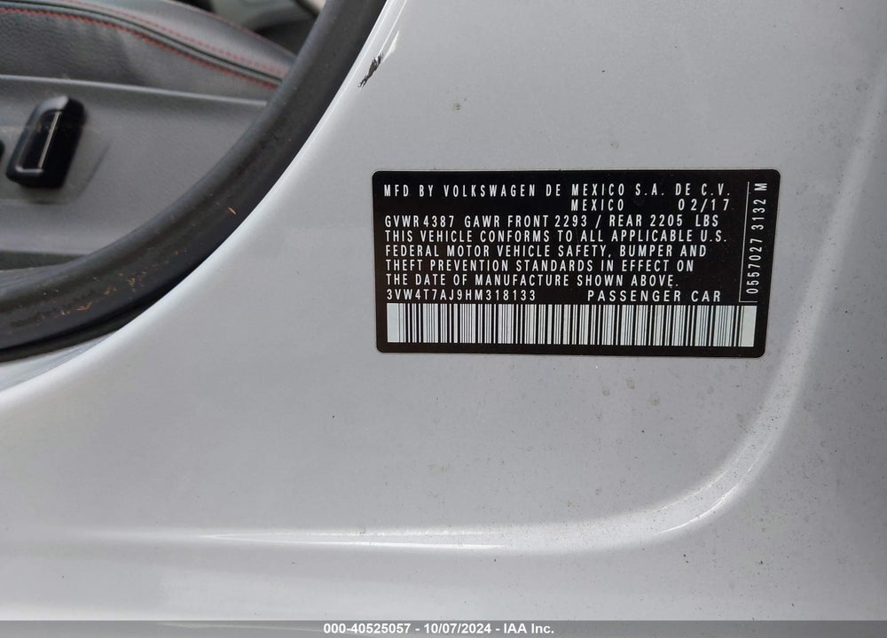 2017 VOLKSWAGEN JETTA GLI VIN: 3VW4T7AJ9HM318133