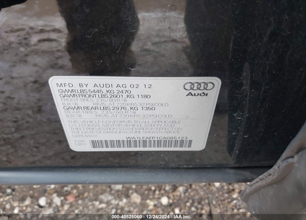 2012 AUDI Q5 2.0T PREMIUM VIN: WA1LFAFP1CA085123