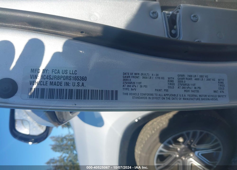 2024 JEEP WAGONEER L SERIES II 4X2 VIN: 1C4SJRBP0RS165360