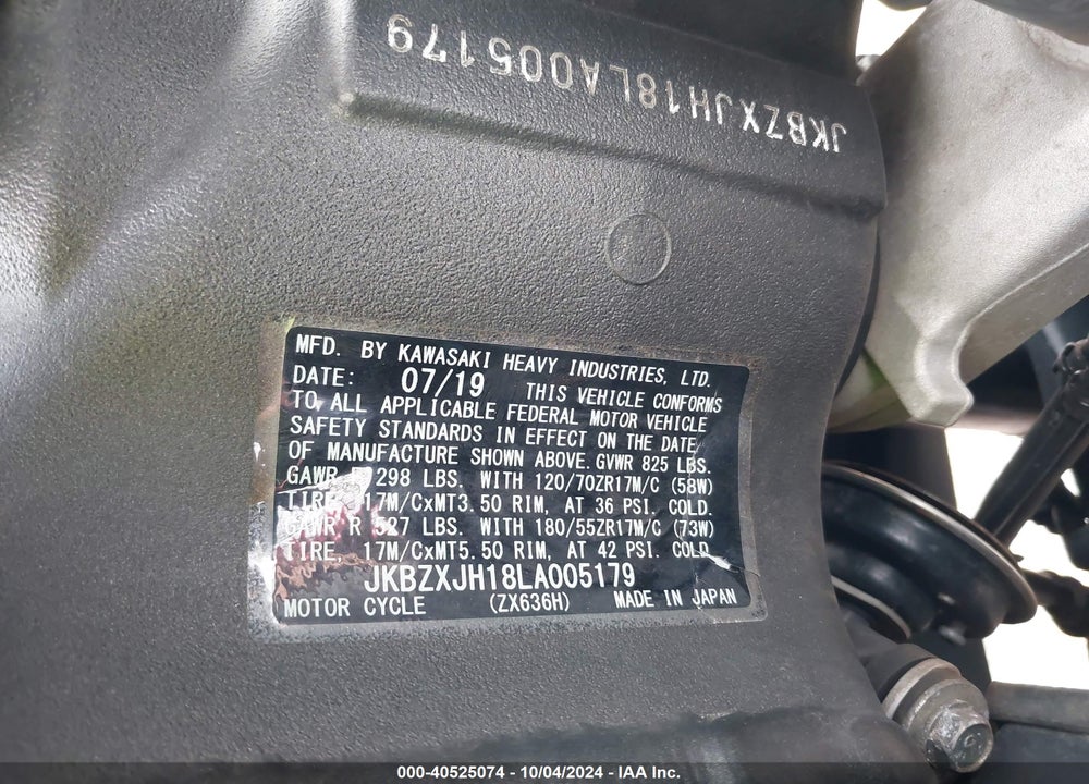 2020 KAWASAKI ZX636 K VIN: JKBZXJH18LA005179