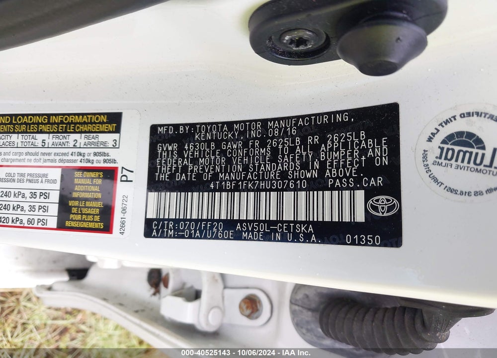2017 TOYOTA CAMRY SE VIN: 4T1BF1FK7HU307610