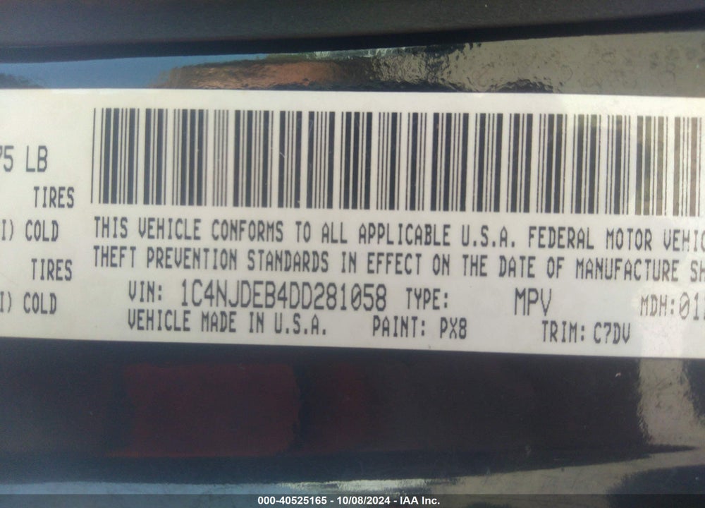 2013 JEEP COMPASS LATITUDE VIN: 1C4NJDEB4DD281058