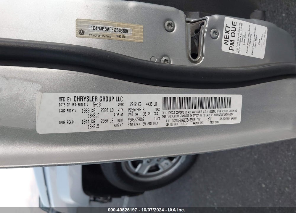 2014 JEEP PATRIOT SPORT VIN: 1C4NJPBA0ED545889