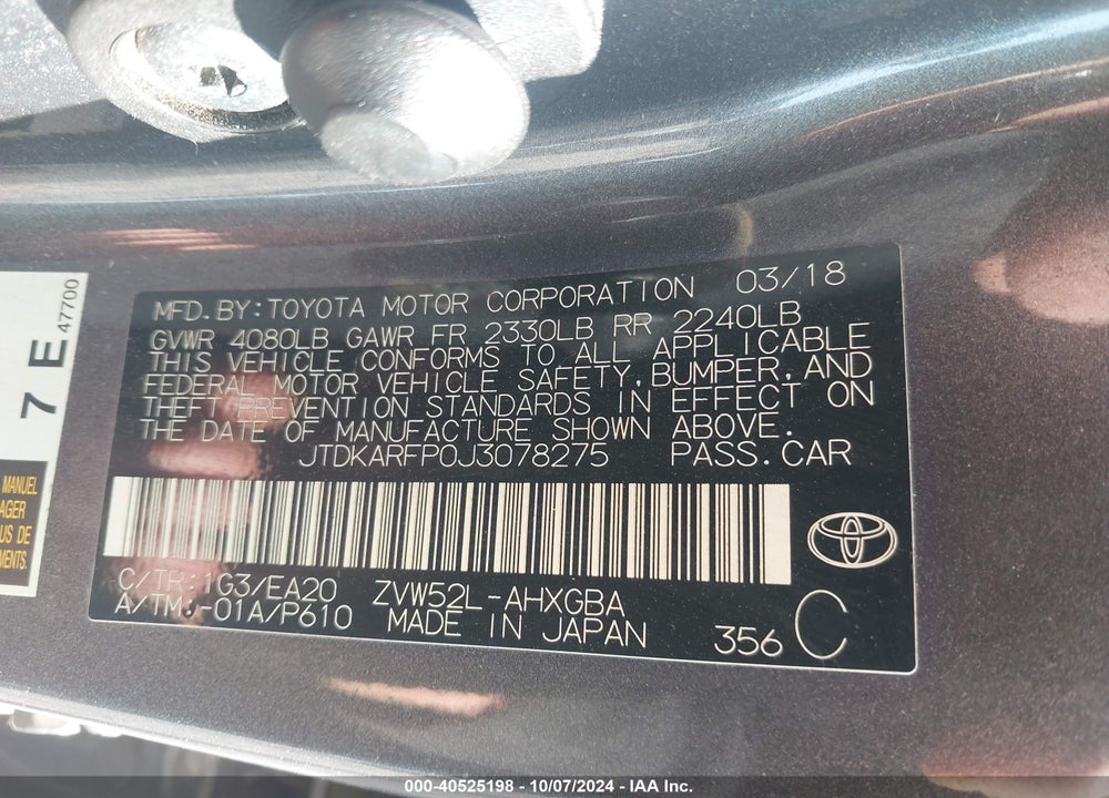 2018 TOYOTA PRIUS PRIME PREMIUM VIN: JTDKARFP0J3078275