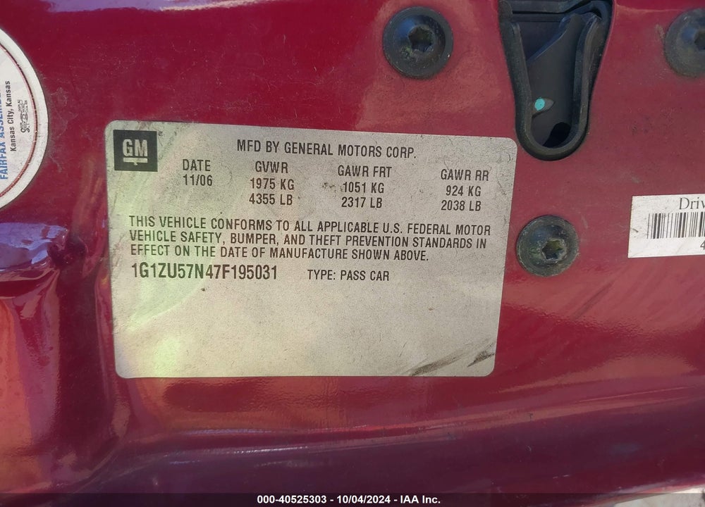2007 CHEVROLET MALIBU LTZ VIN: 1G1ZU57N47F195031