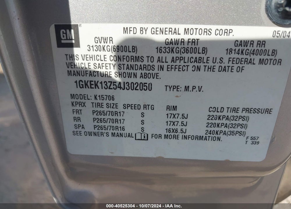 2004 GMC YUKON SLT VIN: 1GKEK13Z54J302050