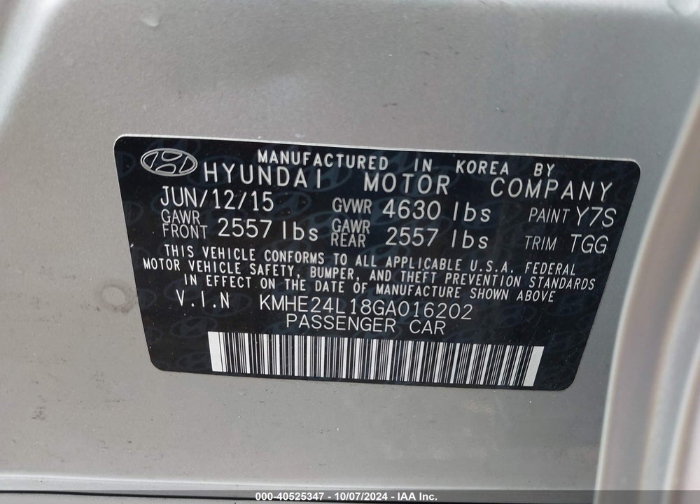 2016 HYUNDAI SONATA HYBRID SE VIN: KMHE24L18GA016202