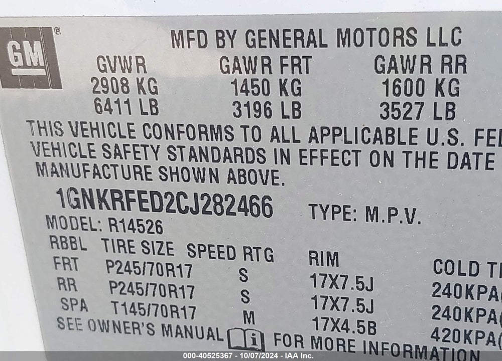 2012 CHEVROLET TRAVERSE LS VIN: 1GNKRFED2CJ282466