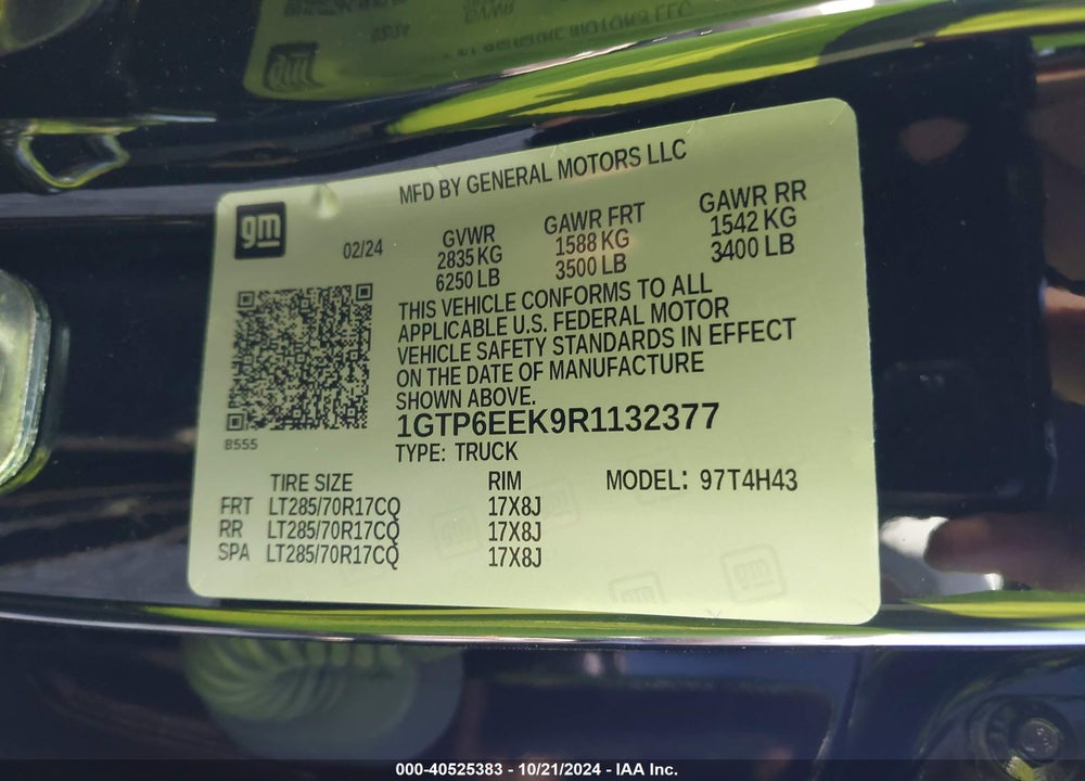 2024 GMC CANYON 4WD AT4X VIN: 1GTP6EEK9R1132377