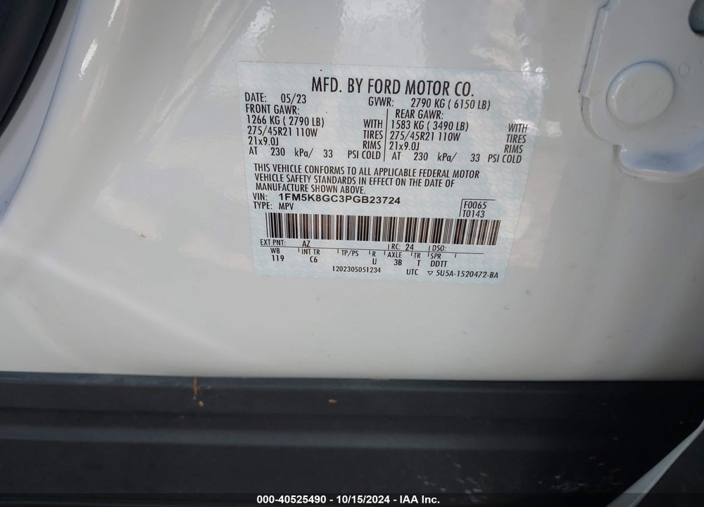 2023 FORD EXPLORER ST VIN: 1FM5K8GC3PGB23724