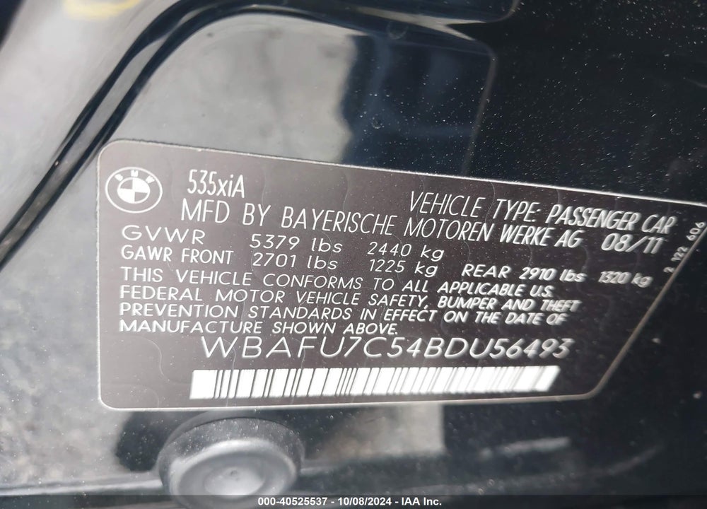 2011 BMW 535I XDRIVE VIN: WBAFU7C54BDU56493