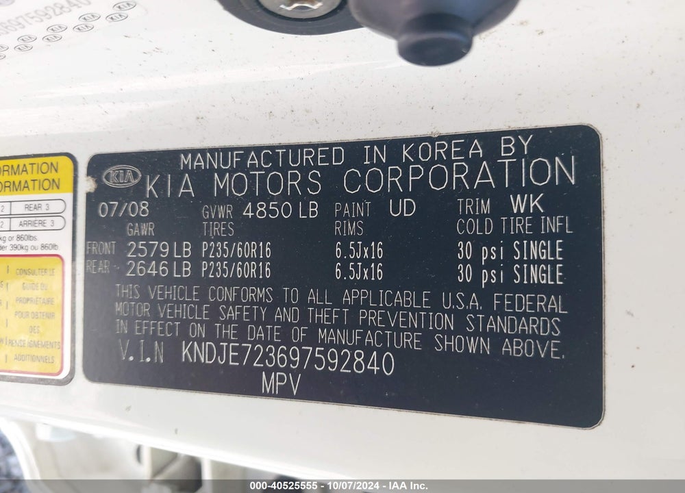 2009 KIA SPORTAGE LX V6 VIN: KNDJE723697592840