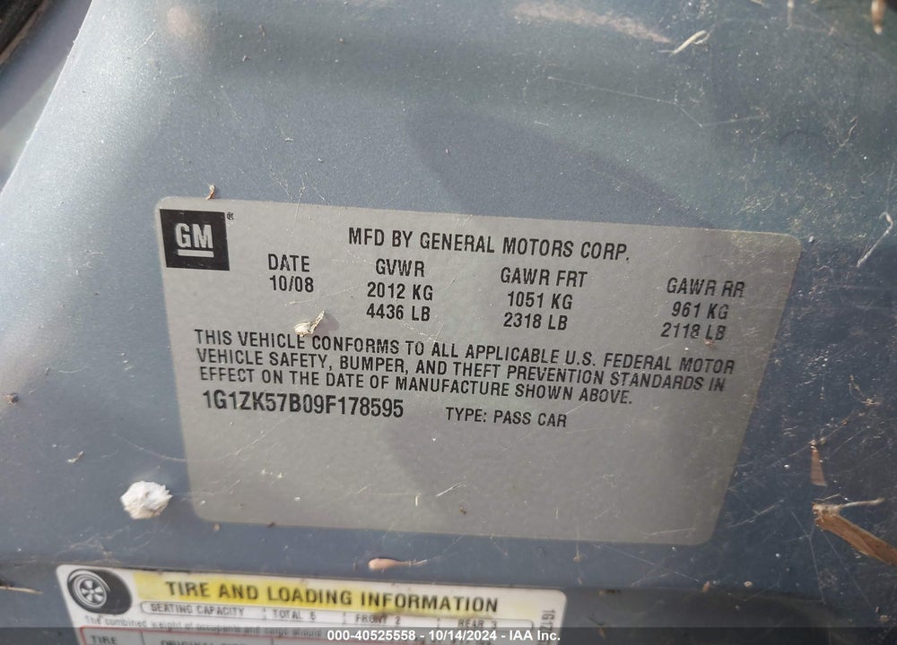2009 CHEVROLET MALIBU LTZ VIN: 1G1ZK57B09F178595