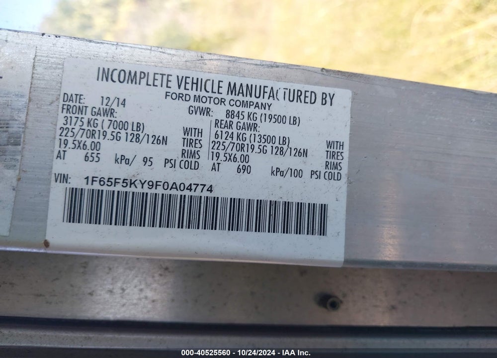2015 FORD F-59 COMMERCIAL STRIPPED VIN: 1F65F5KY9F0A04774
