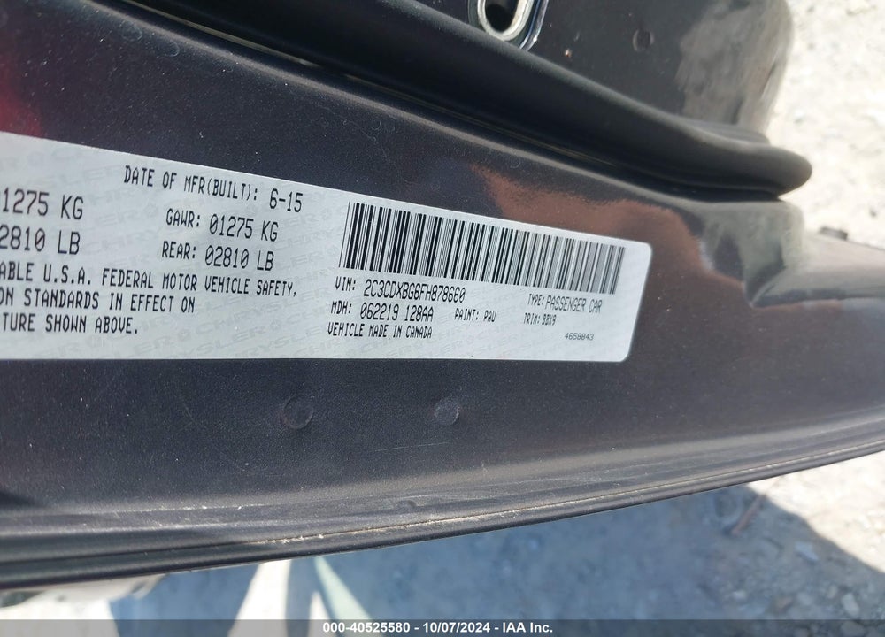 2015 DODGE CHARGER SE VIN: 2C3CDXBG6FH878660
