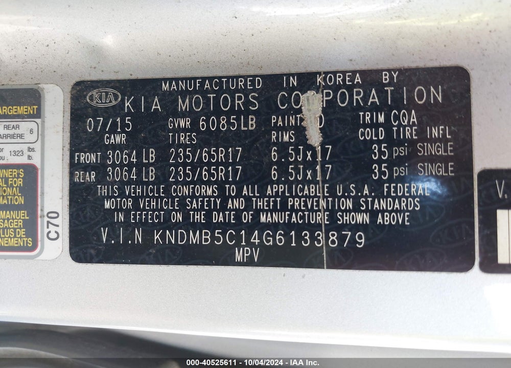 2016 KIA SEDONA LX VIN: KNDMB5C14G6133879
