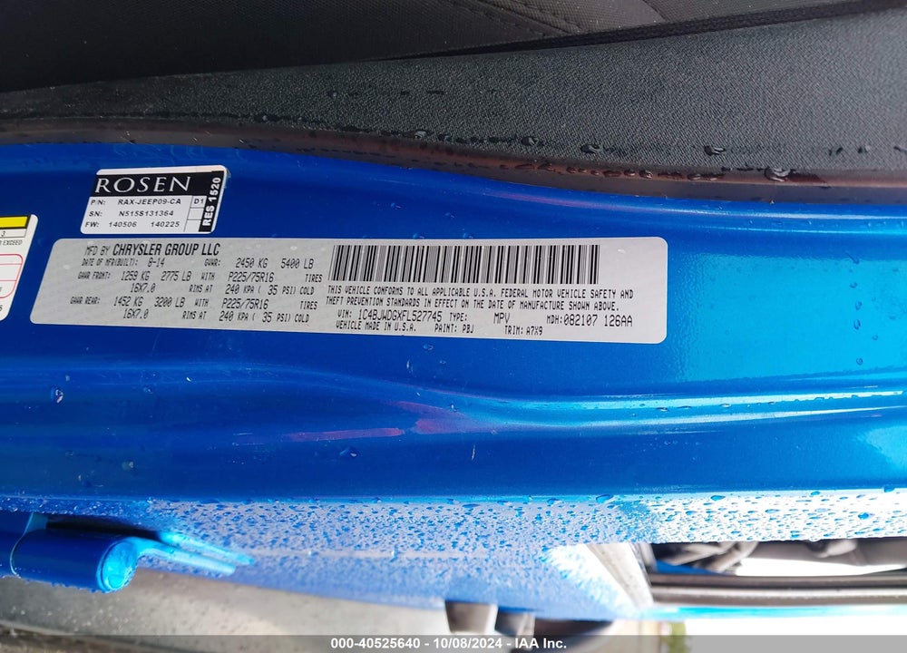 2015 ANGLER JEEP WR UNLIMITED SPORT VIN: 1C4BJWDGXFL527745