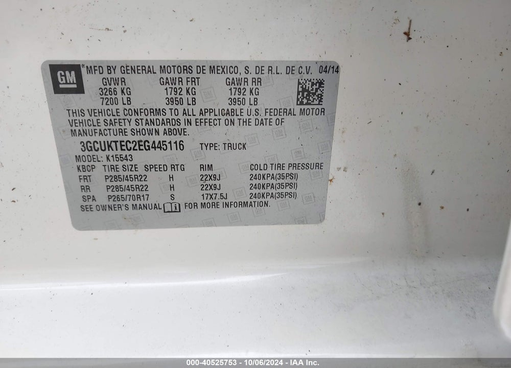 2014 CHEVROLET SILVERADO 1500 HIGH COUNTRY VIN: 3GCUKTEC2EG445116