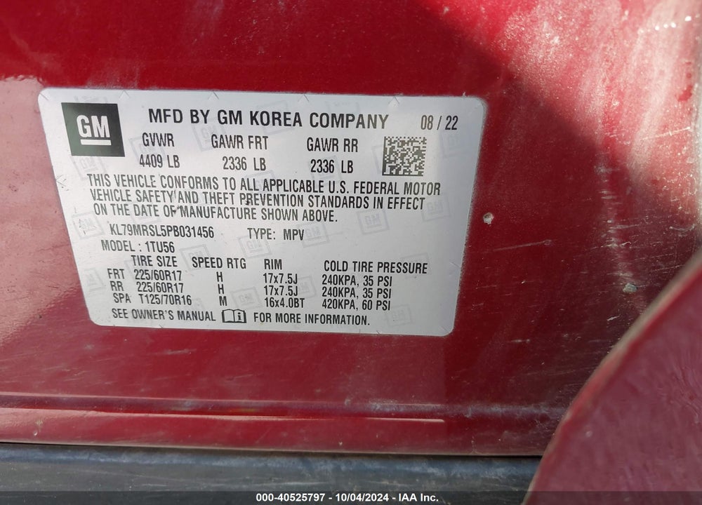 2023 CHEVROLET TRAILBLAZER AWD LT VIN: KL79MRSL5PB031456