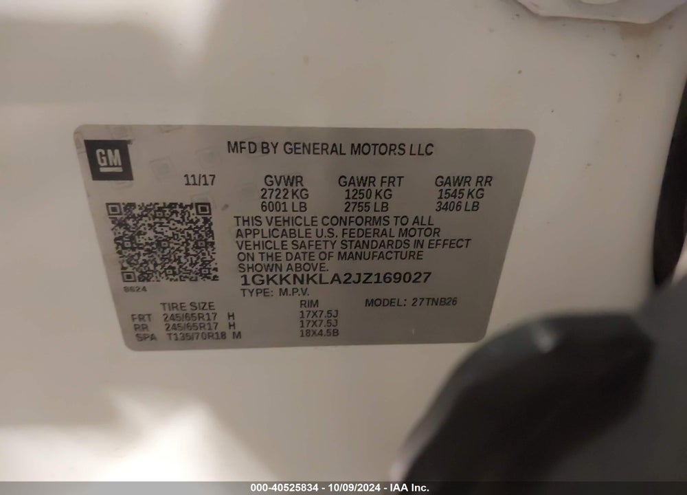 2018 GMC ACADIA SLE-1 VIN: 1GKKNKLA2JZ169027