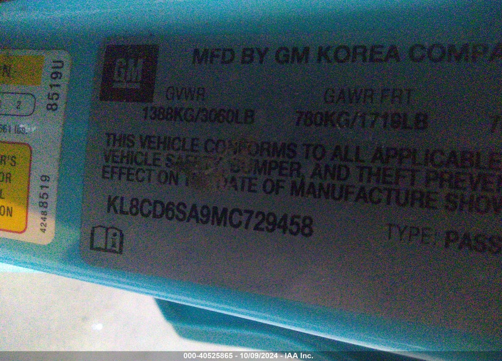 2021 CHEVROLET SPARK FWD 1LT AUTOMATIC VIN: KL8CD6SA9MC729458